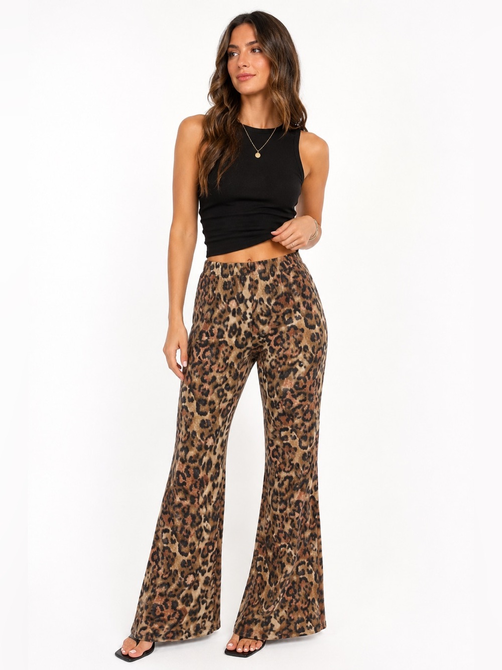 Mystree Leopard Print Flare Pants Size Small NWT Stretch Pull-On Made USA
